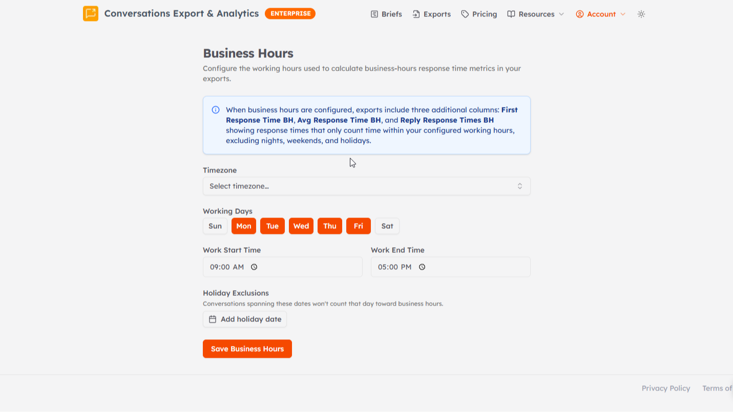 Setup your business's hours.